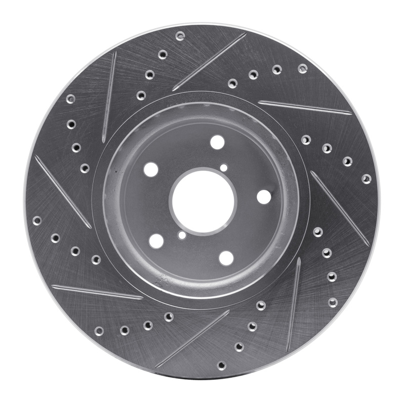 Subaru WRX Brake Rotor (1) - Front Right - R1 Concepts - Drilled & Slotted - Silver - `06-`21
